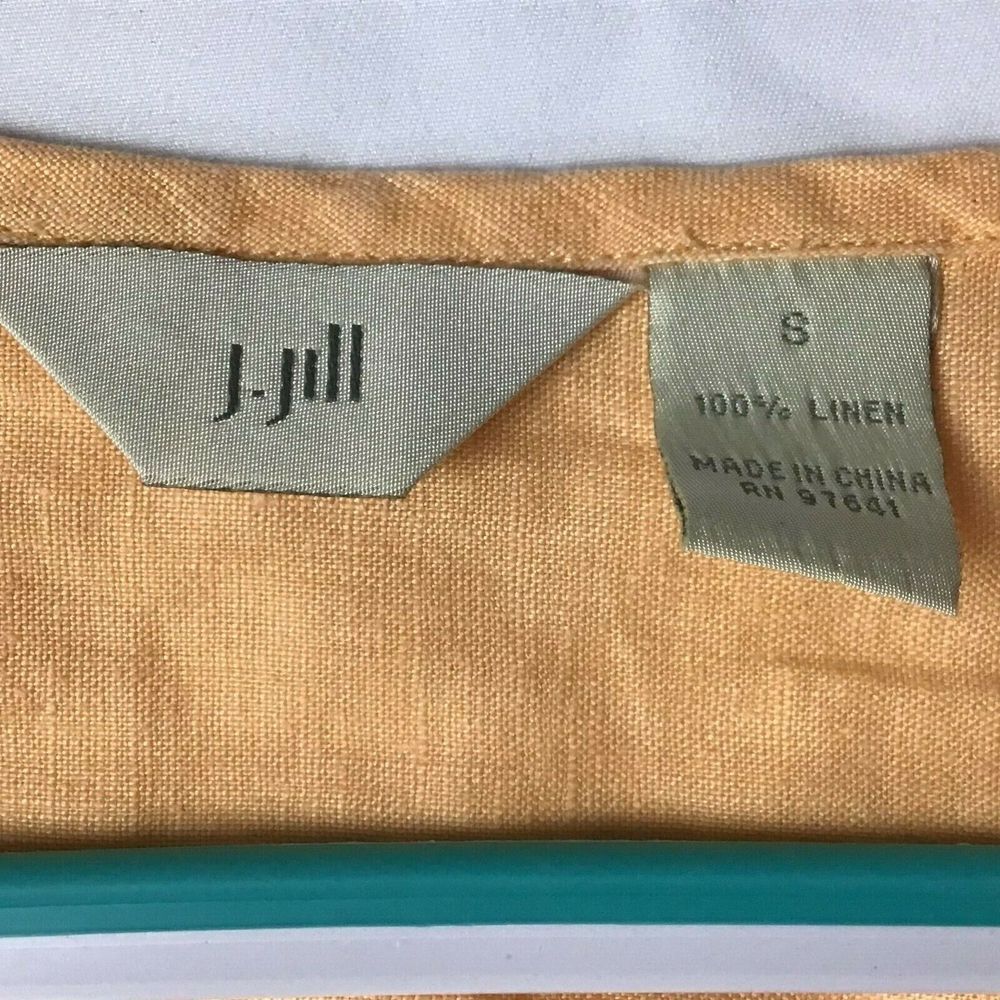 J. Jill Linen Button Front Blouse Womens Small Orange Scoop Neck Long Sleeve S - Picture 4 of 6